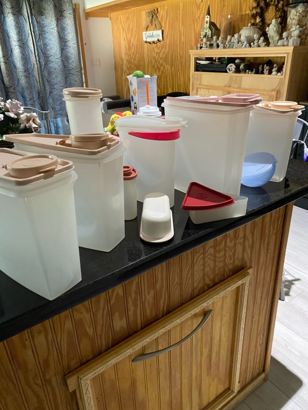 Tupperware Clear Food Storage Canister Set with Beige and Pink Lids bundle